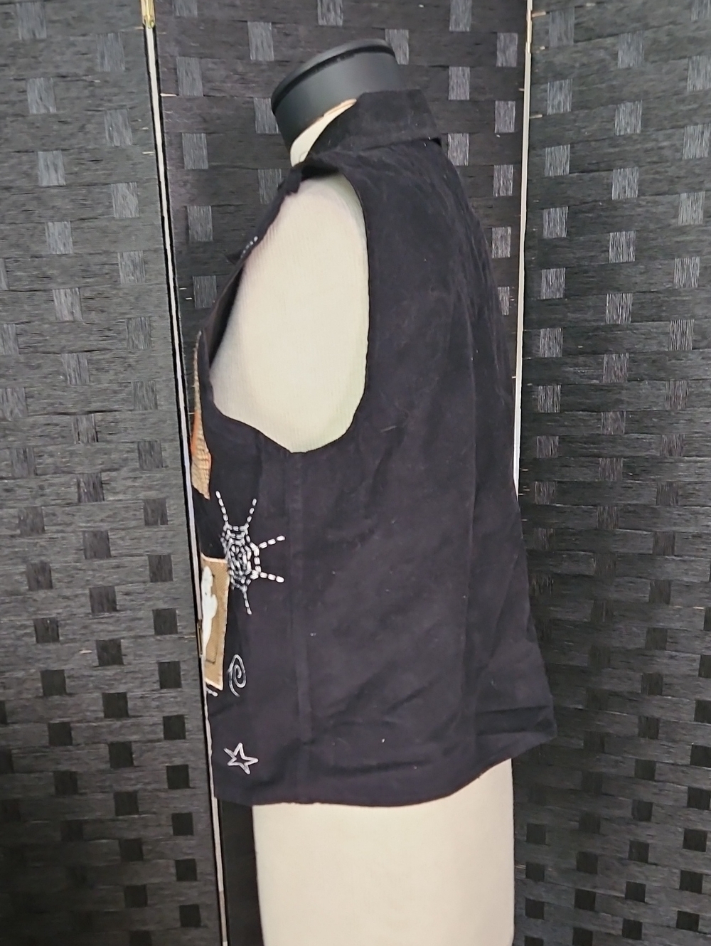 Tantrums Black Halloween Patchwork Vest with Orange & Cream Accents Size Medium - Picture 6 of 11